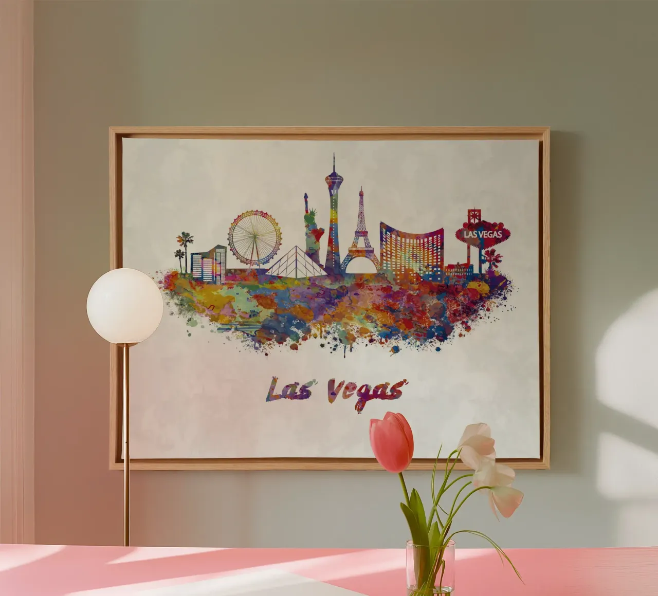 Lo skyline di Las Vegas in acquerello tela con Cornice a cassetta da 🎁 ARTVI-SHOP
