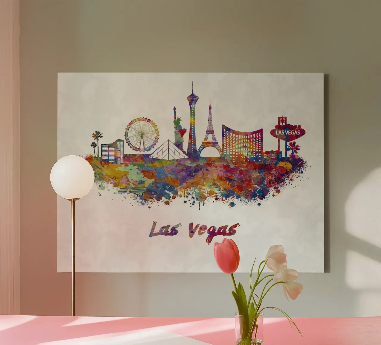 Lo skyline di Las Vegas in acquerello tela con Cornice a cassetta da 🎁 ARTVI-SHOP