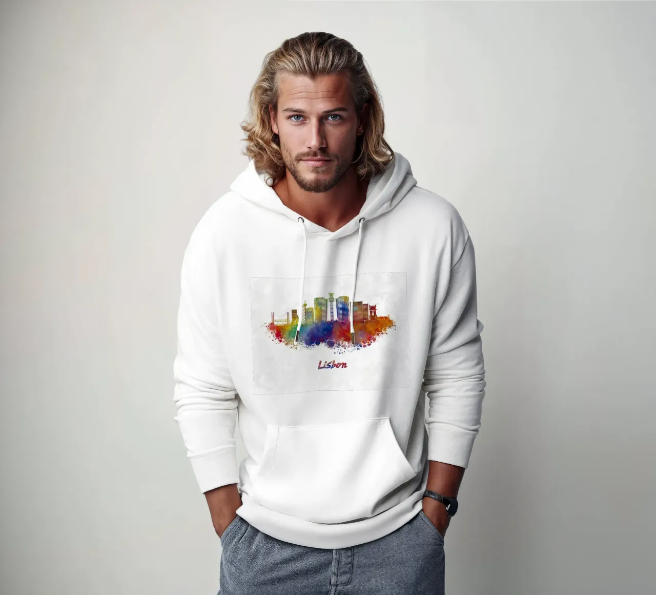 Lo skyline di Lisbona in acquerello felpa con cappuccio da ARTVI-SHOP