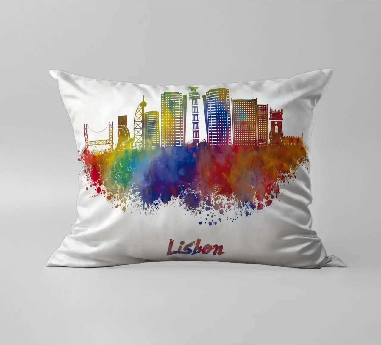 Lo skyline di Lisbona in acquerello cuscino da ARTVI-SHOP