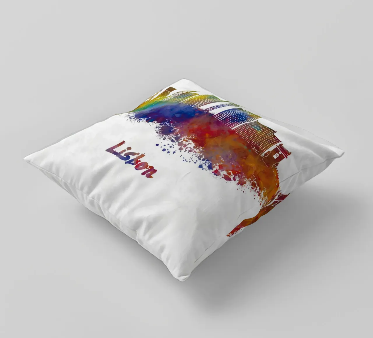Lo skyline di Lisbona in acquerello cuscino da ARTVI-SHOP