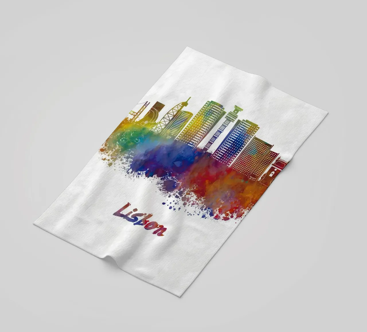 Lo skyline di Lisbona in acquerello telo mare da ARTVI-SHOP