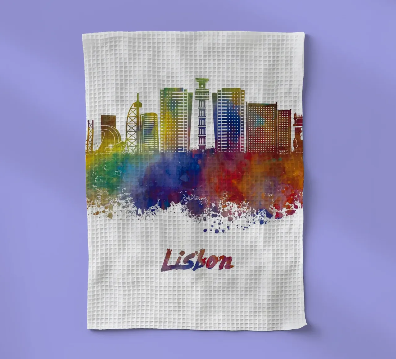 Lo skyline di Lisbona in acquerello canovaccio da cucina da ARTVI-SHOP