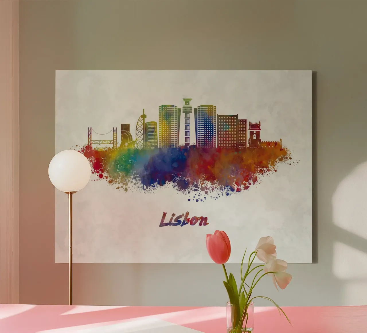 Lo skyline di Lisbona in acquerello tela con Cornice a cassetta da 🎁 ARTVI-SHOP