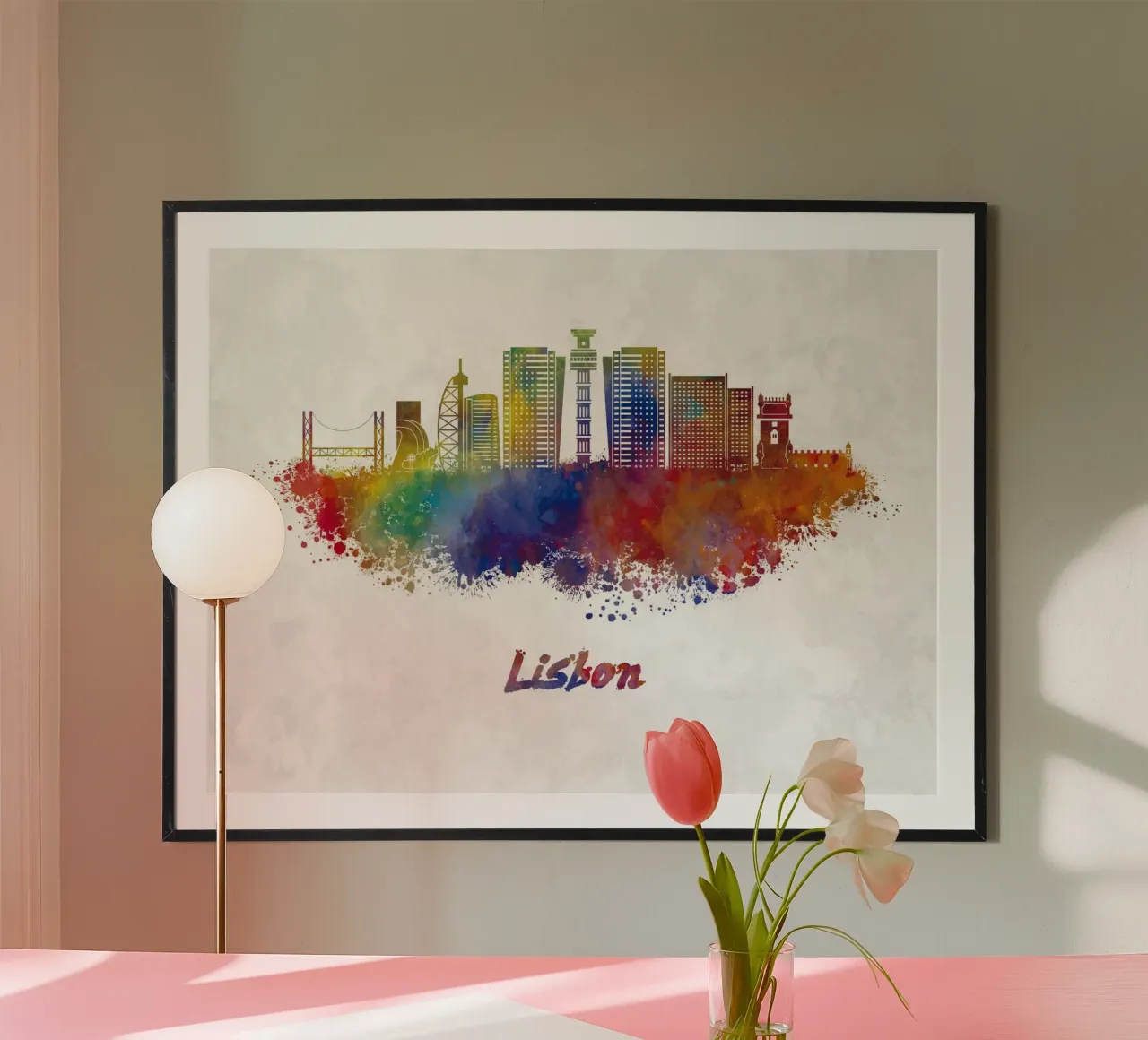 Lo skyline di Lisbona in acquerello carta hahnemühle da ARTVI-SHOP
