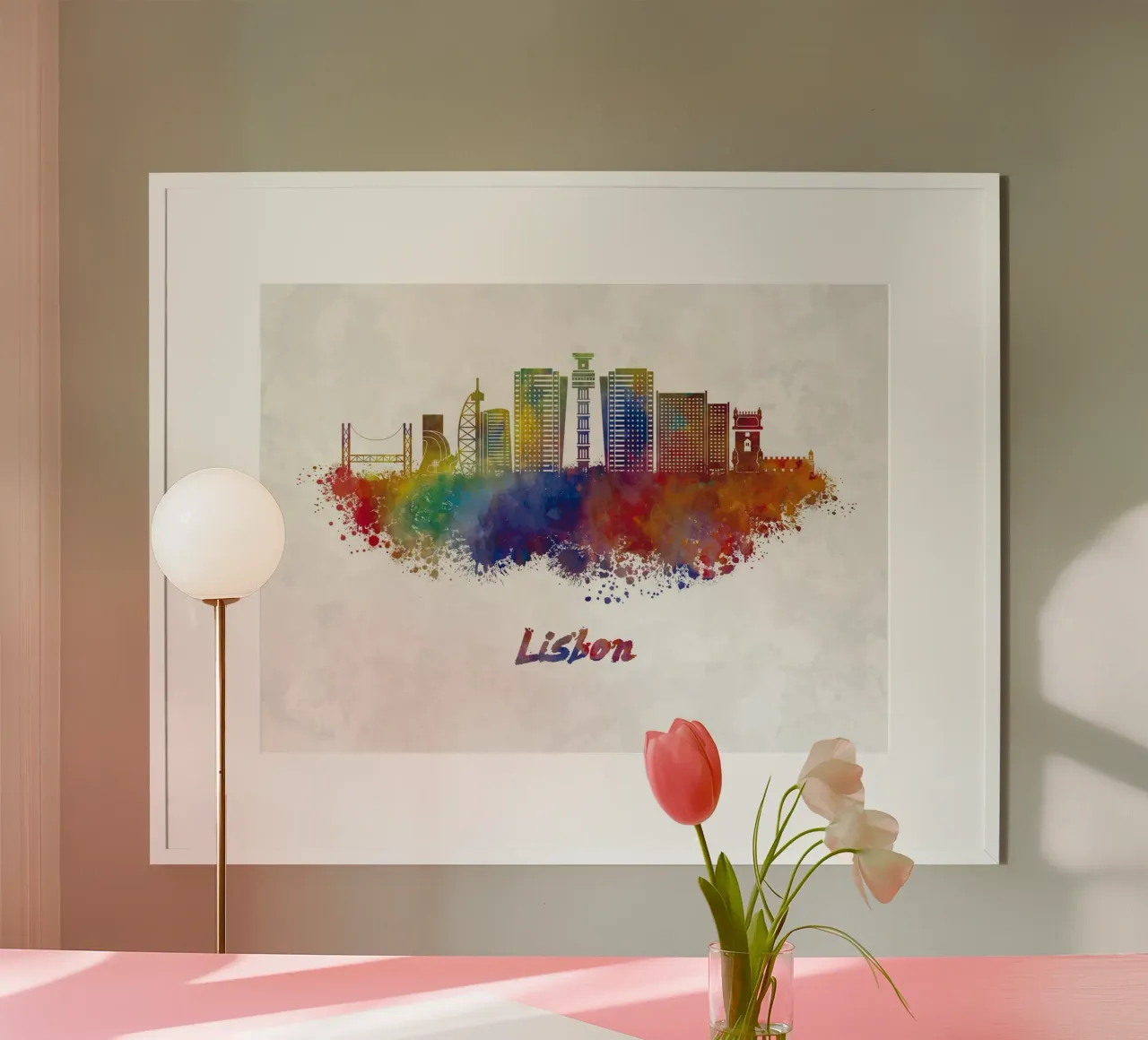Lo skyline di Lisbona in acquerello carta hahnemühle da ARTVI-SHOP