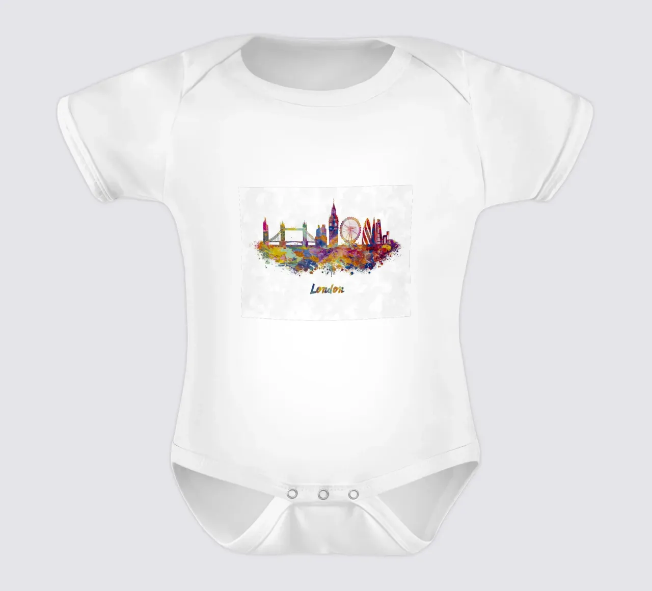 Lo skyline di Londra in acquerello body neonato maniche corte da 🎁 ARTVI-SHOP