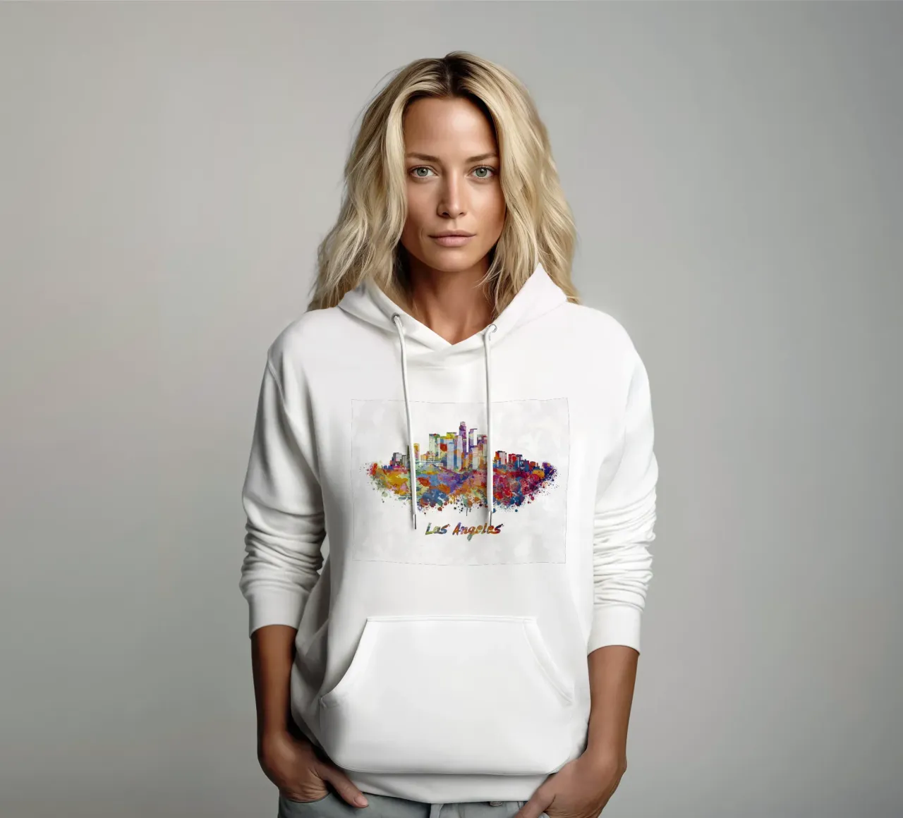 Lo skyline di Los Angeles in acquerello felpa con cappuccio da ARTVI-SHOP