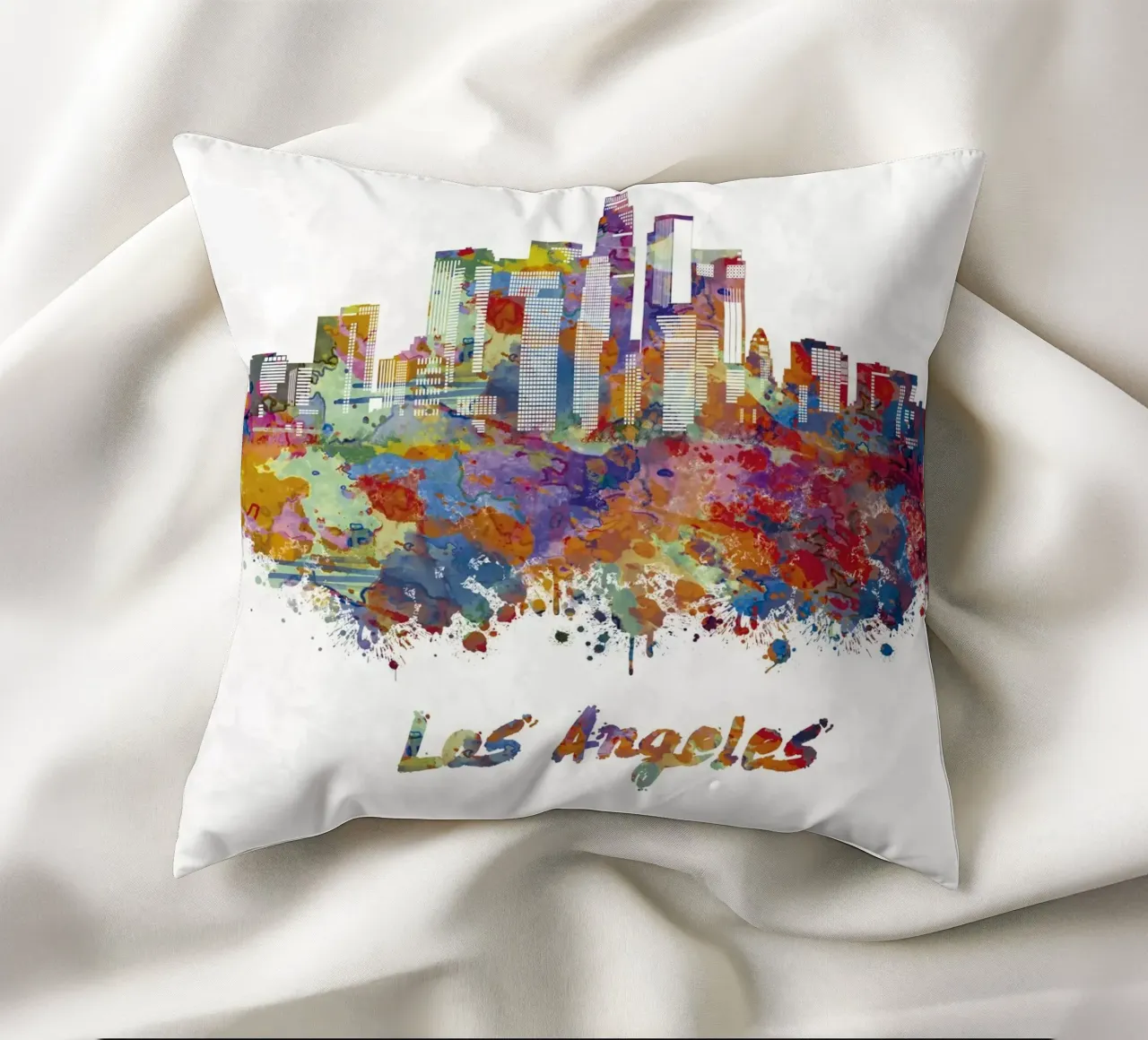 Lo skyline di Los Angeles in acquerello cuscino da ARTVI-SHOP
