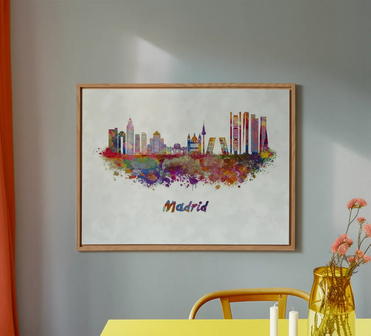 Lo skyline di Madrid in acquerello alluminio dibond da 🎁 ARTVI-SHOP
