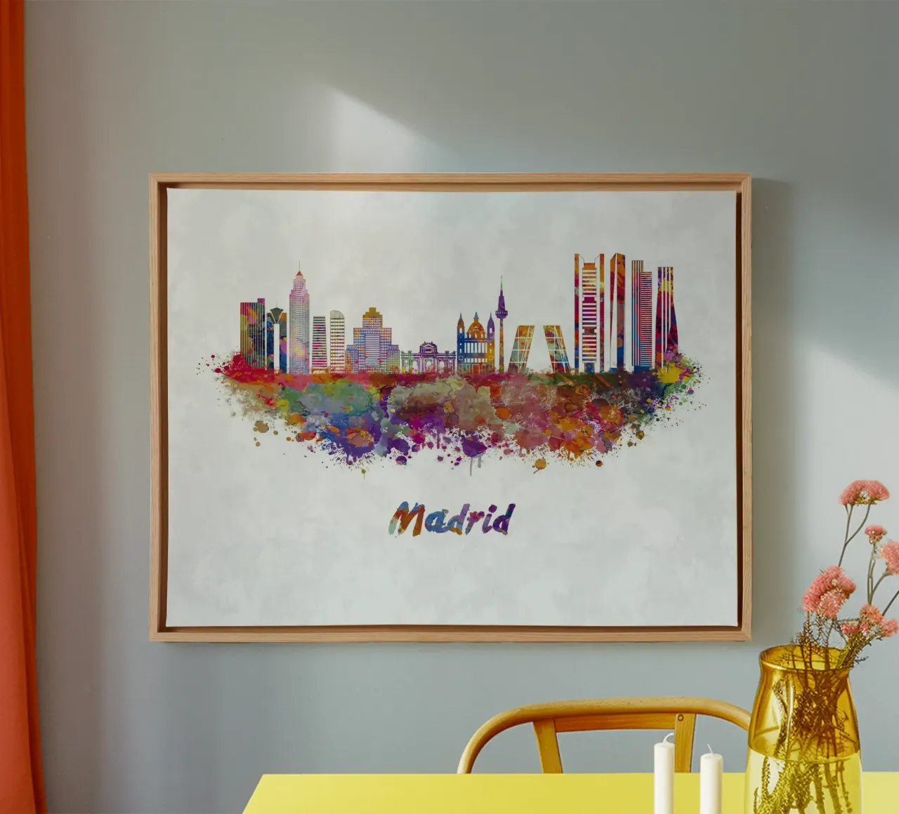 Lo skyline di Madrid in acquerello tela con Cornice a cassetta da 🎁 ARTVI-SHOP