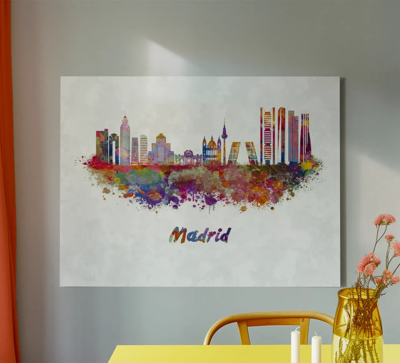 Lo skyline di Madrid in acquerello tela con Cornice a cassetta da 🎁 ARTVI-SHOP