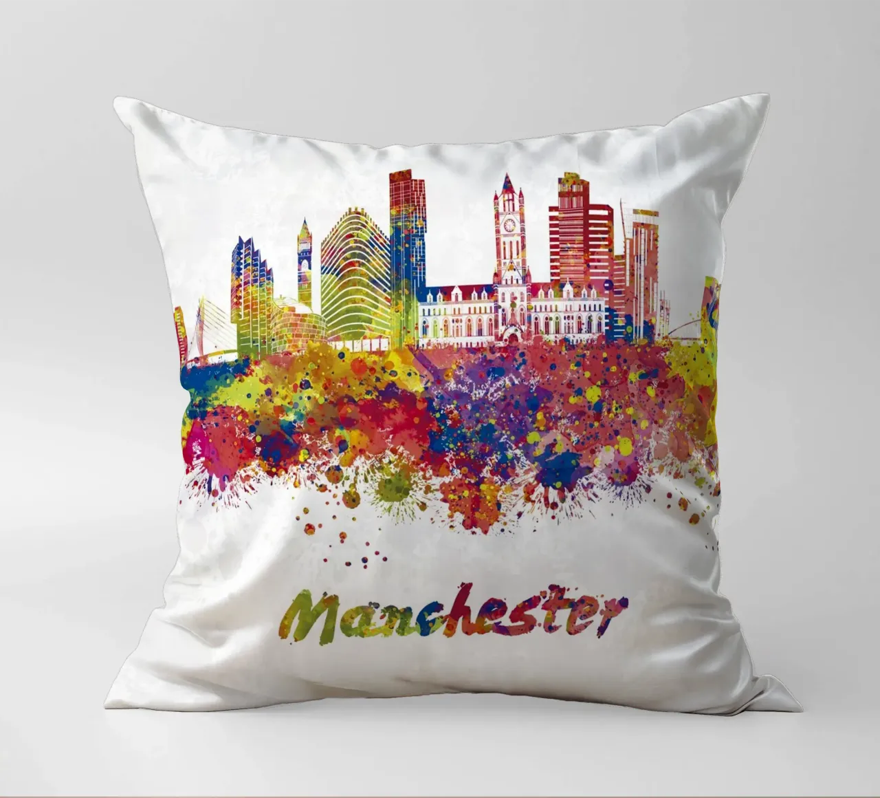 Lo skyline di Manchester in acquerello cuscino da 🎁 ARTVI-SHOP