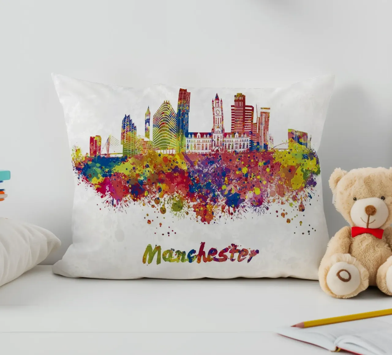 Lo skyline di Manchester in acquerello cuscino da 🎁 ARTVI-SHOP