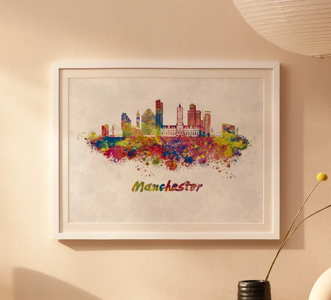 Lo skyline di Manchester in acquerello poster con telaio in alluminio da 🎁 ARTVI-SHOP