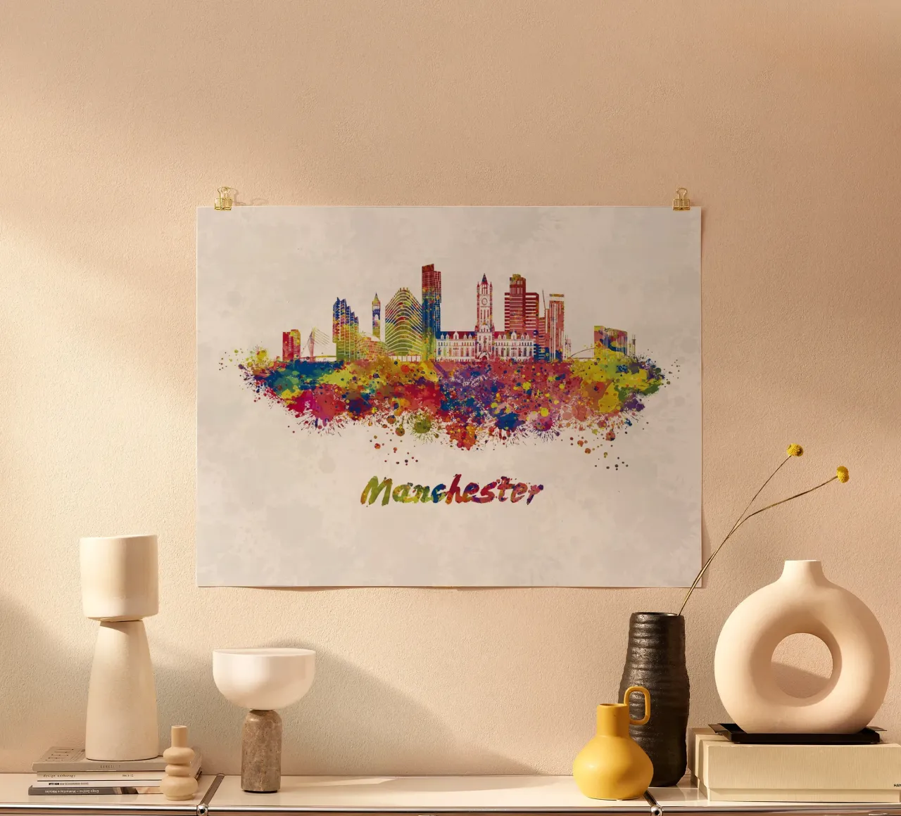 Lo skyline di Manchester in acquerello poster con telaio in alluminio da 🎁 ARTVI-SHOP