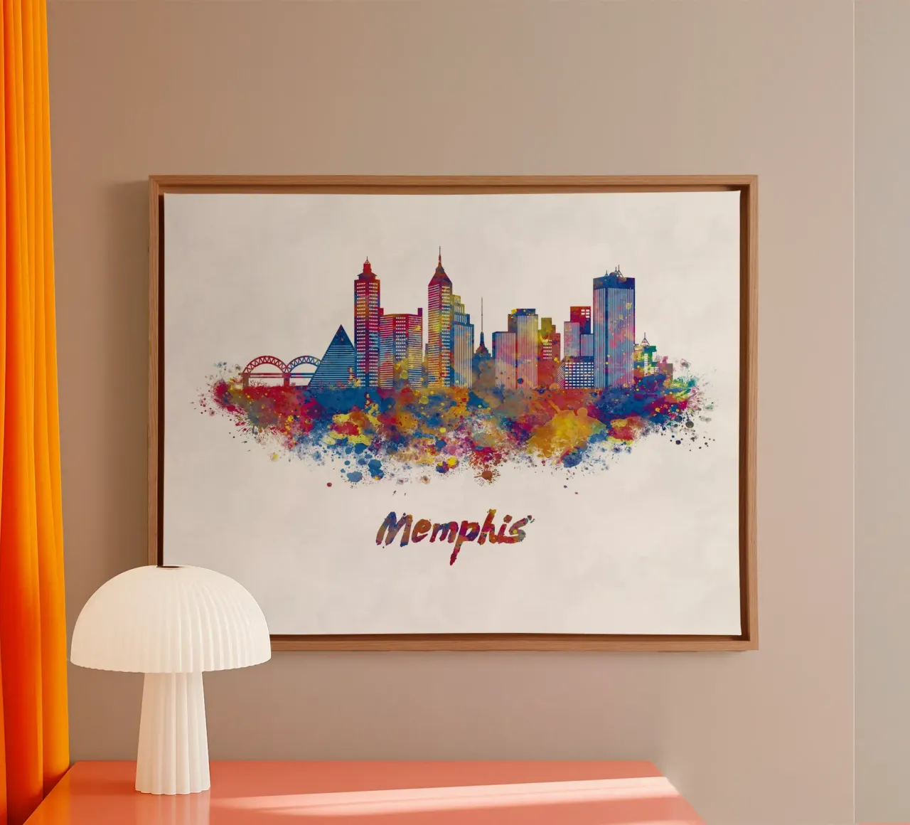 Lo skyline di Memphis in acquerello tela con Cornice a cassetta da 🎁 ARTVI-SHOP