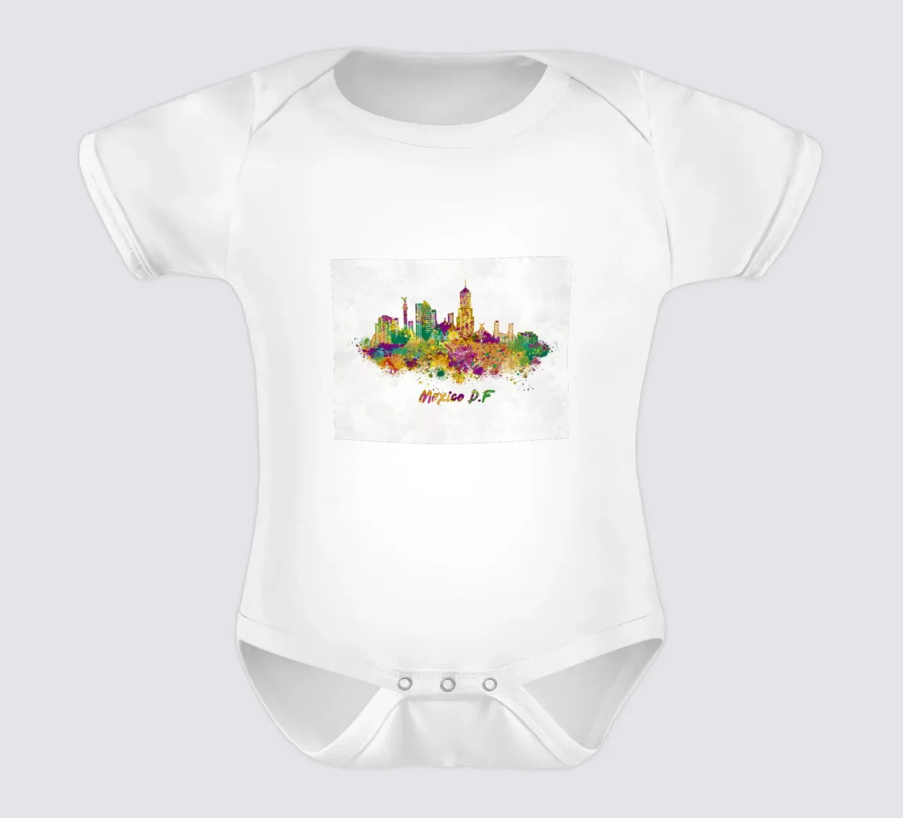 Lo skyline di Città del Messico in acquerello body neonato maniche corte da ARTVI-SHOP