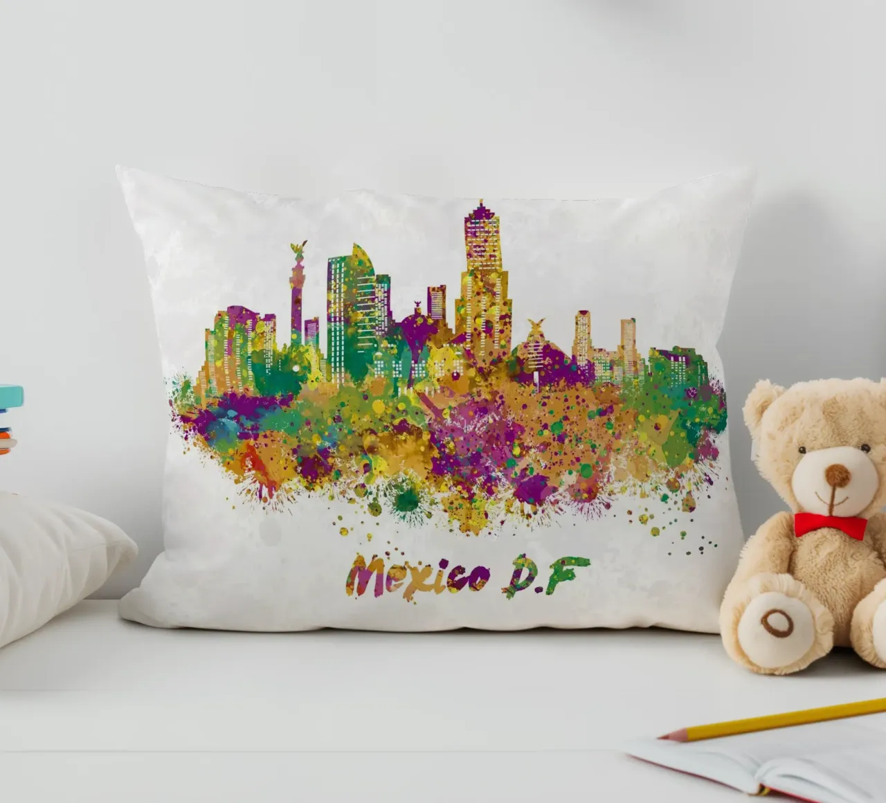 Lo skyline di Città del Messico in acquerello cuscino da ARTVI-SHOP
