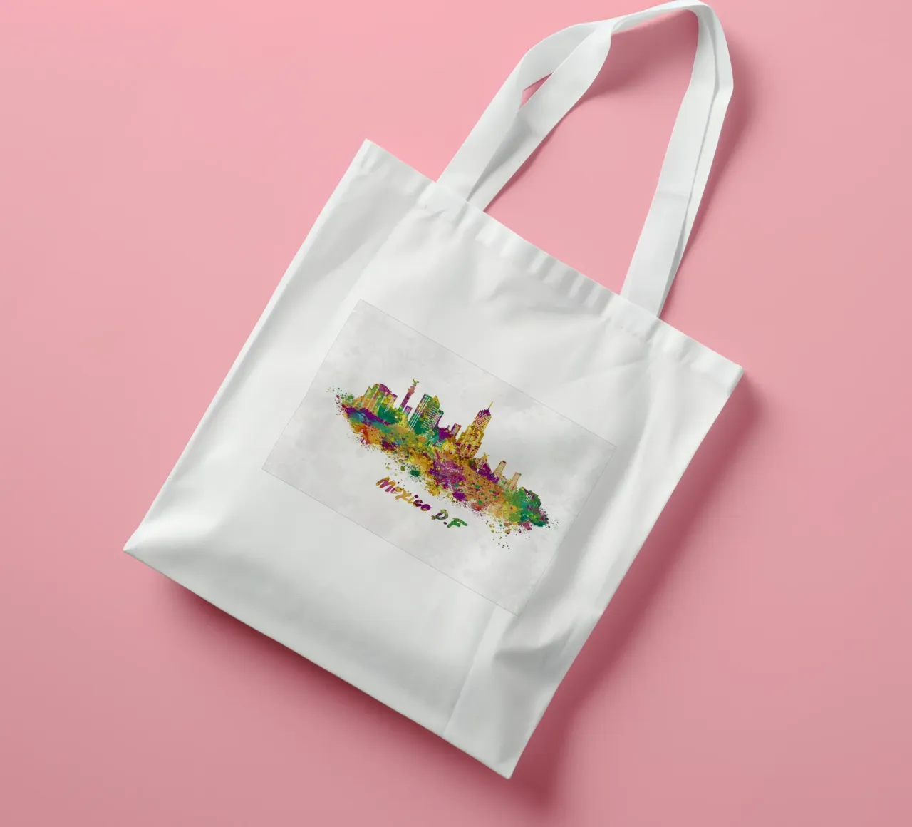 Mexico City skyline in watercolor tote bag by 🎁 ARTVI-SHOP