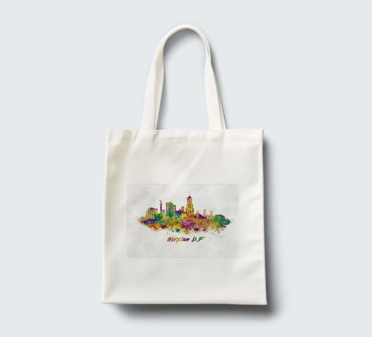 Mexico City skyline in watercolor tote bag by 🎁 ARTVI-SHOP