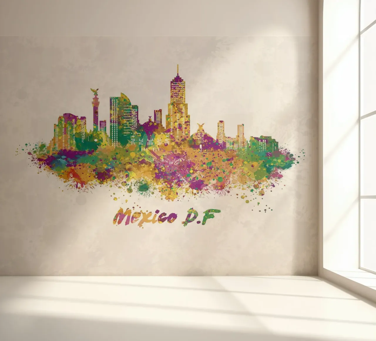 Mexico City skyline in watercolor photo wallpaper by 🎁 ARTVI-SHOP