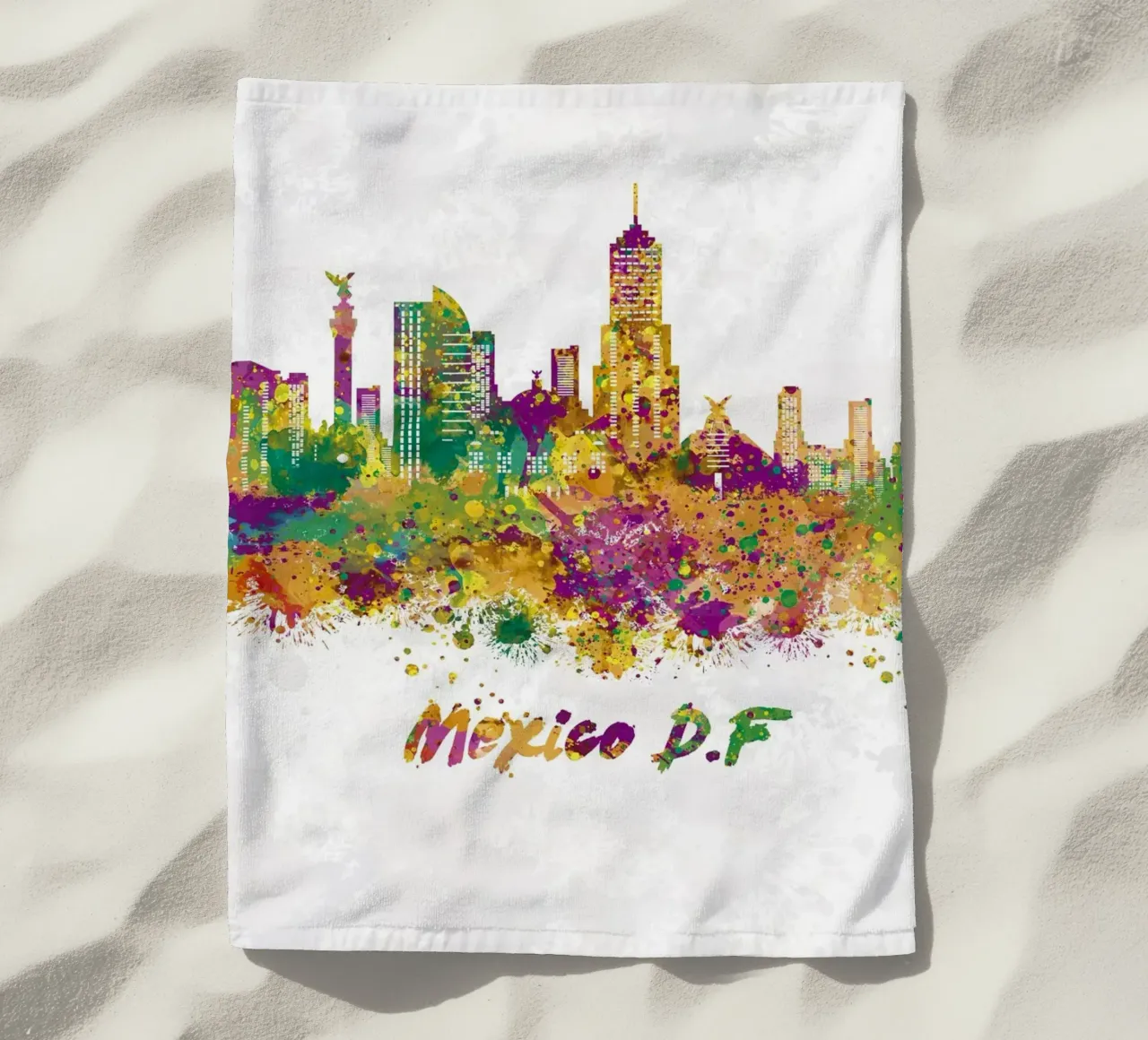 Lo skyline di Città del Messico in acquerello telo mare da ARTVI-SHOP