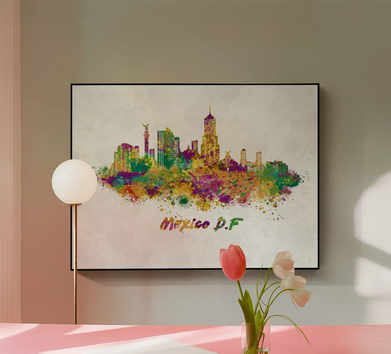 Mexico City skyline in watercolor acrylic glass by 🎁 ARTVI-SHOP