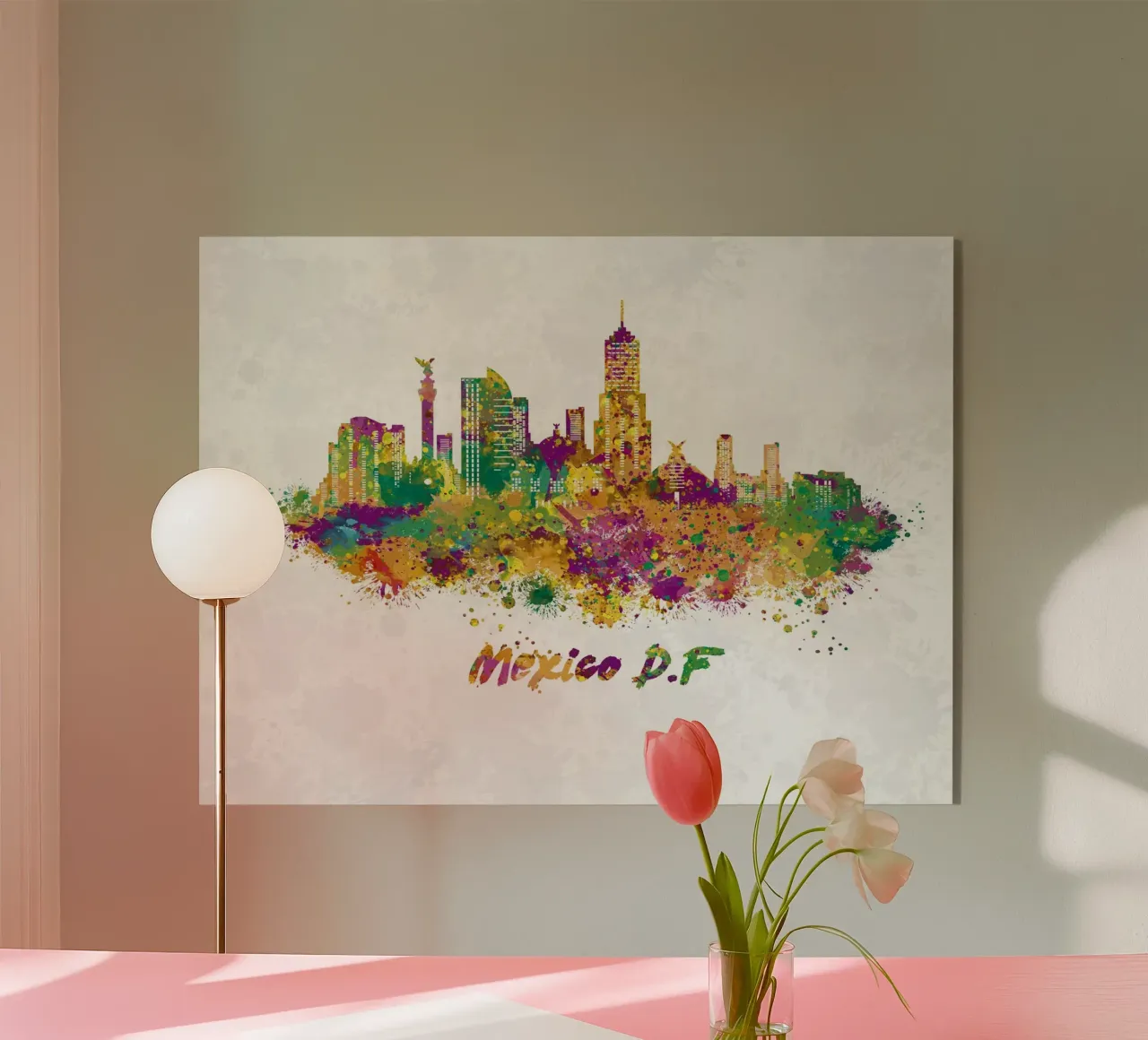 Mexico City skyline in watercolor acrylic glass by 🎁 ARTVI-SHOP