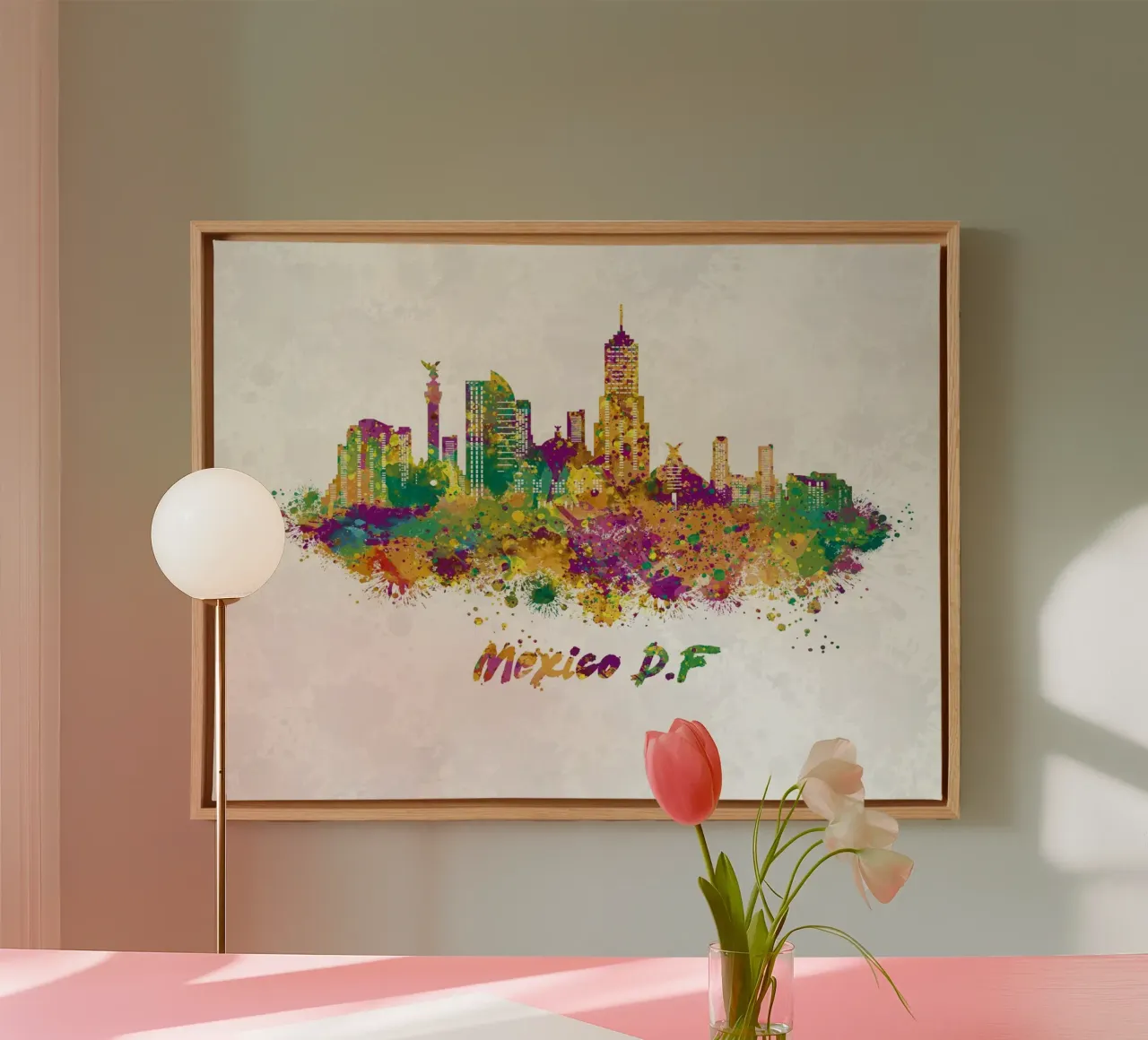 Lo skyline di Città del Messico in acquerello tela con Cornice a cassetta da 🎁 ARTVI-SHOP