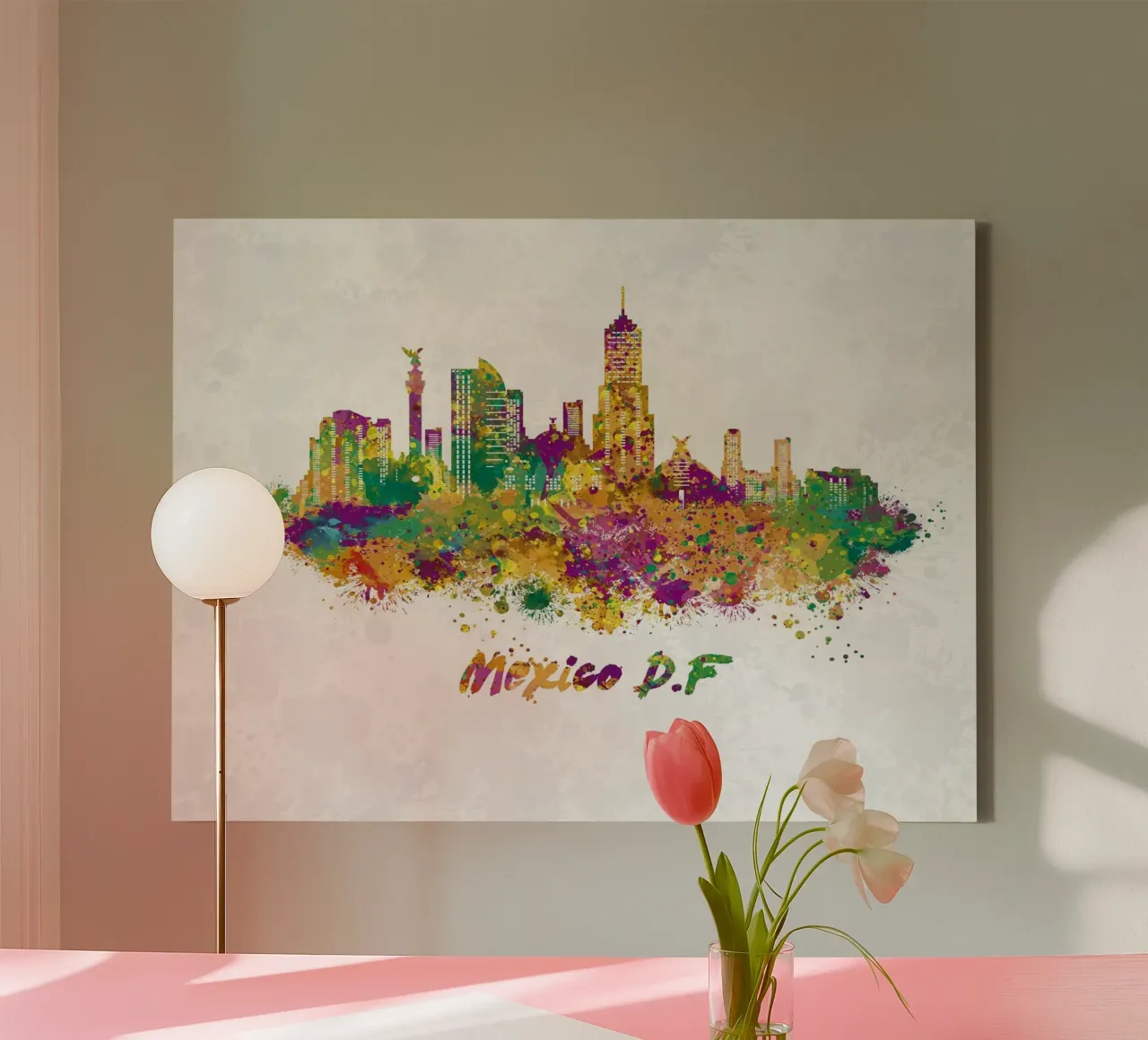Lo skyline di Città del Messico in acquerello tela con Cornice a cassetta da 🎁 ARTVI-SHOP