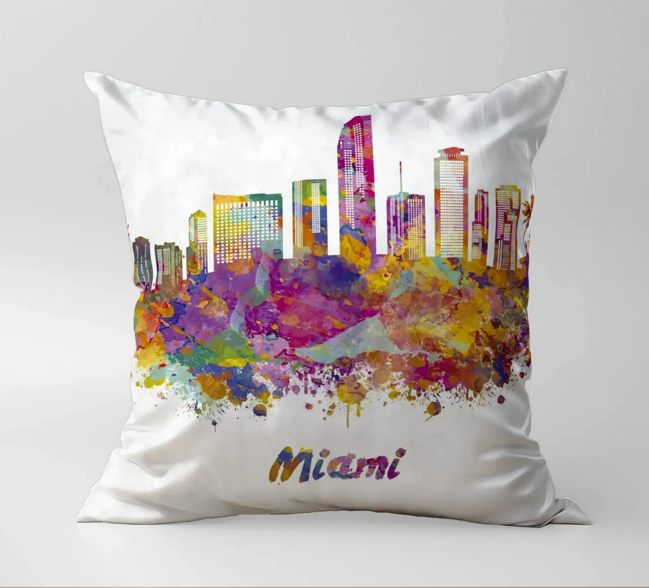 Lo skyline di Miami in acquerello cuscino da 🎁 ARTVI-SHOP