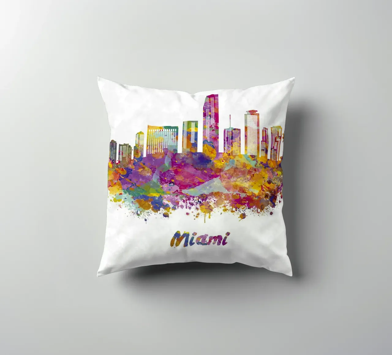 Lo skyline di Miami in acquerello cuscino da 🎁 ARTVI-SHOP