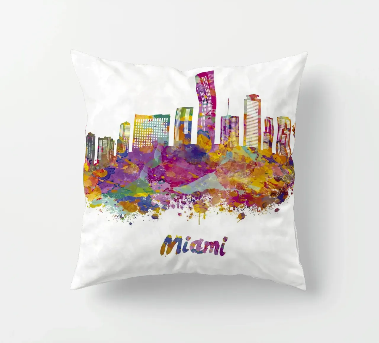 Lo skyline di Miami in acquerello cuscino da 🎁 ARTVI-SHOP