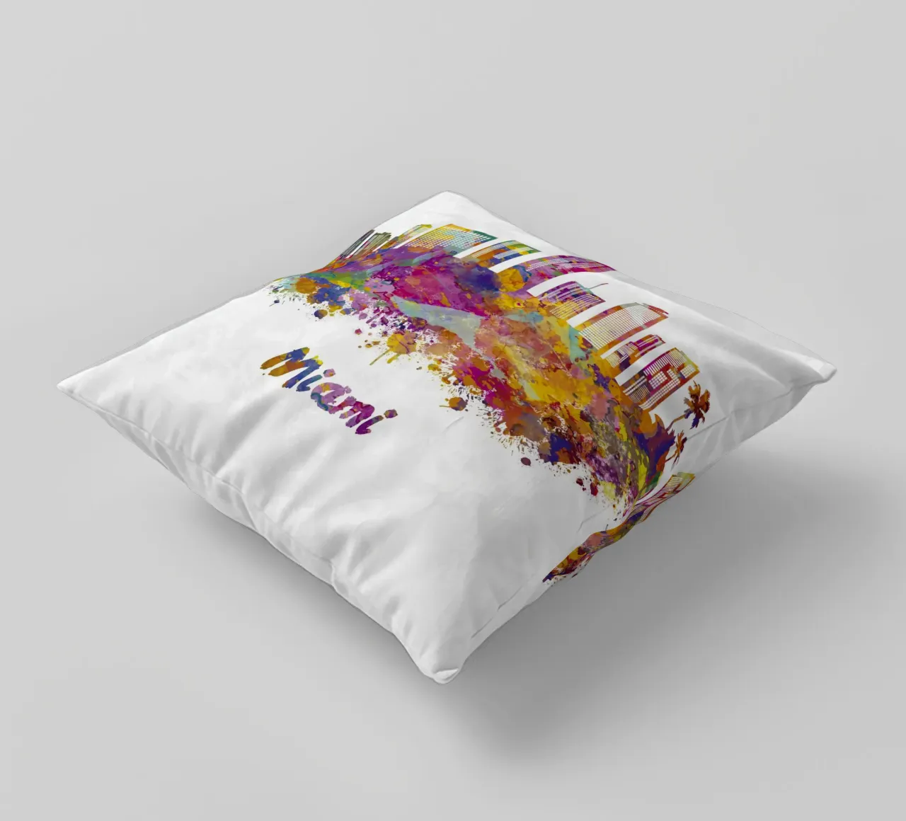 Lo skyline di Miami in acquerello cuscino da 🎁 ARTVI-SHOP