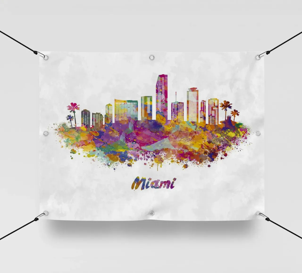 Lo skyline di Miami in acquerello telo in pvc da 🎁 ARTVI-SHOP