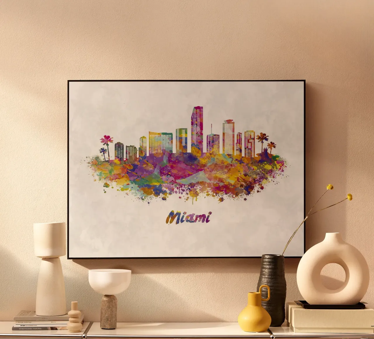 Lo skyline di Miami in acquerello alluminio dibond da 🎁 ARTVI-SHOP