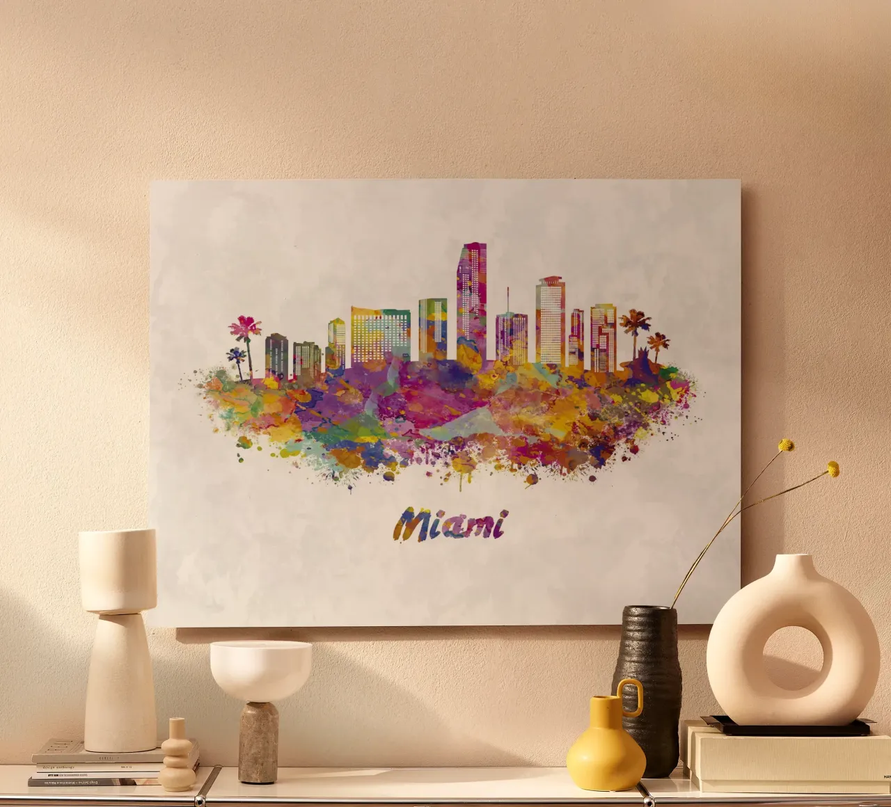 Lo skyline di Miami in acquerello alluminio dibond da 🎁 ARTVI-SHOP