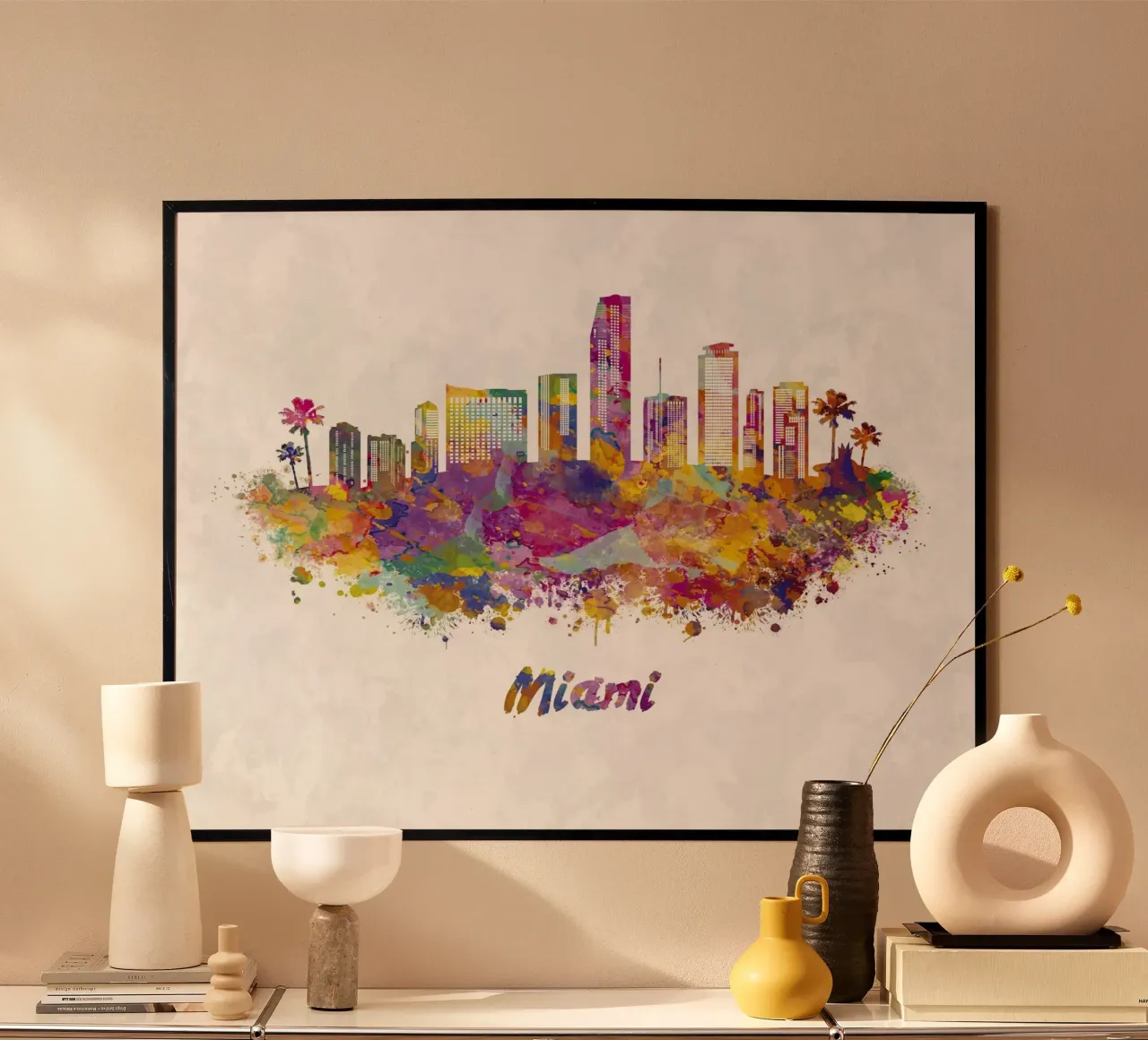 Lo skyline di Miami in acquerello poster da 🎁 ARTVI-SHOP