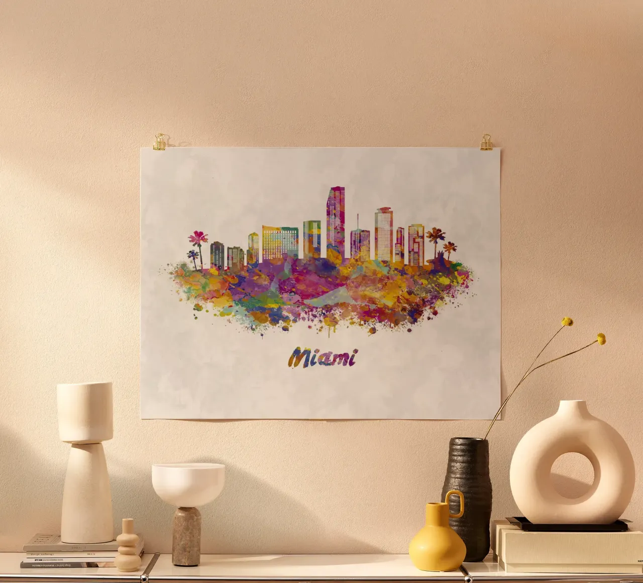 Lo skyline di Miami in acquerello poster da 🎁 ARTVI-SHOP