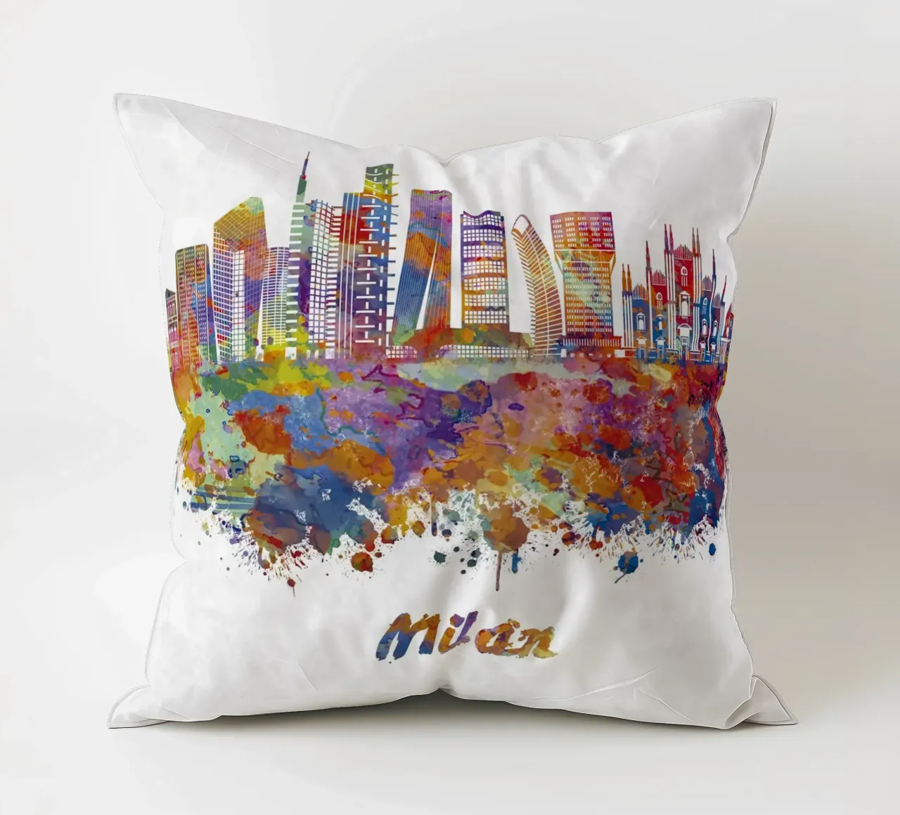 Lo skyline di Milano in acquerello cuscino da 🎁 ARTVI-SHOP