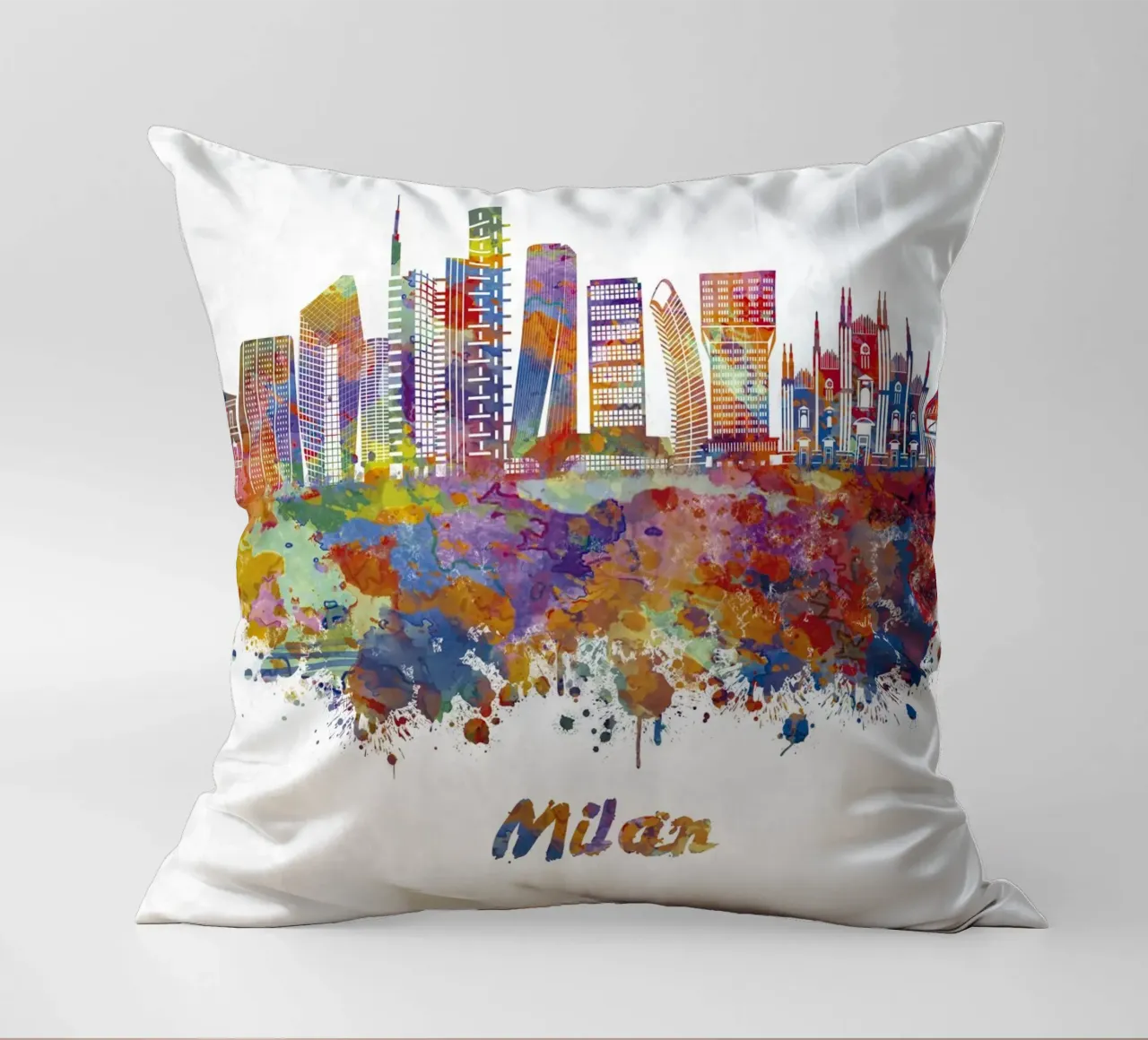 Lo skyline di Milano in acquerello cuscino da 🎁 ARTVI-SHOP