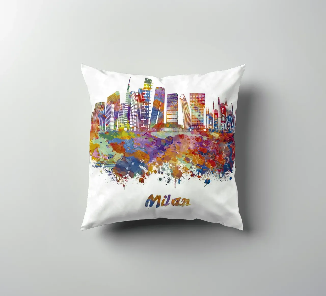 Lo skyline di Milano in acquerello cuscino da 🎁 ARTVI-SHOP