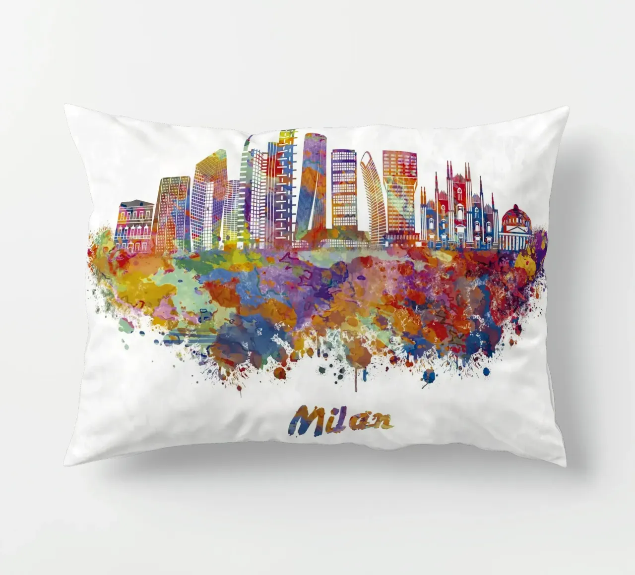 Lo skyline di Milano in acquerello cuscino da 🎁 ARTVI-SHOP