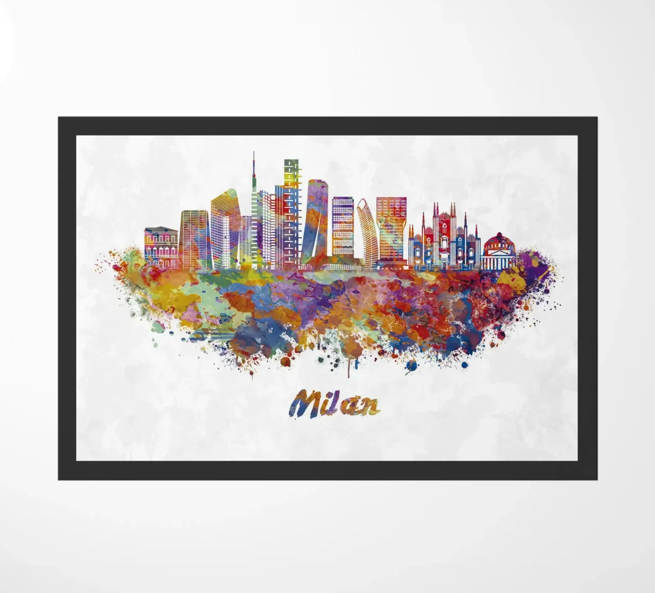 Lo skyline di Milano in acquerello zerbino da 🎁 ARTVI-SHOP