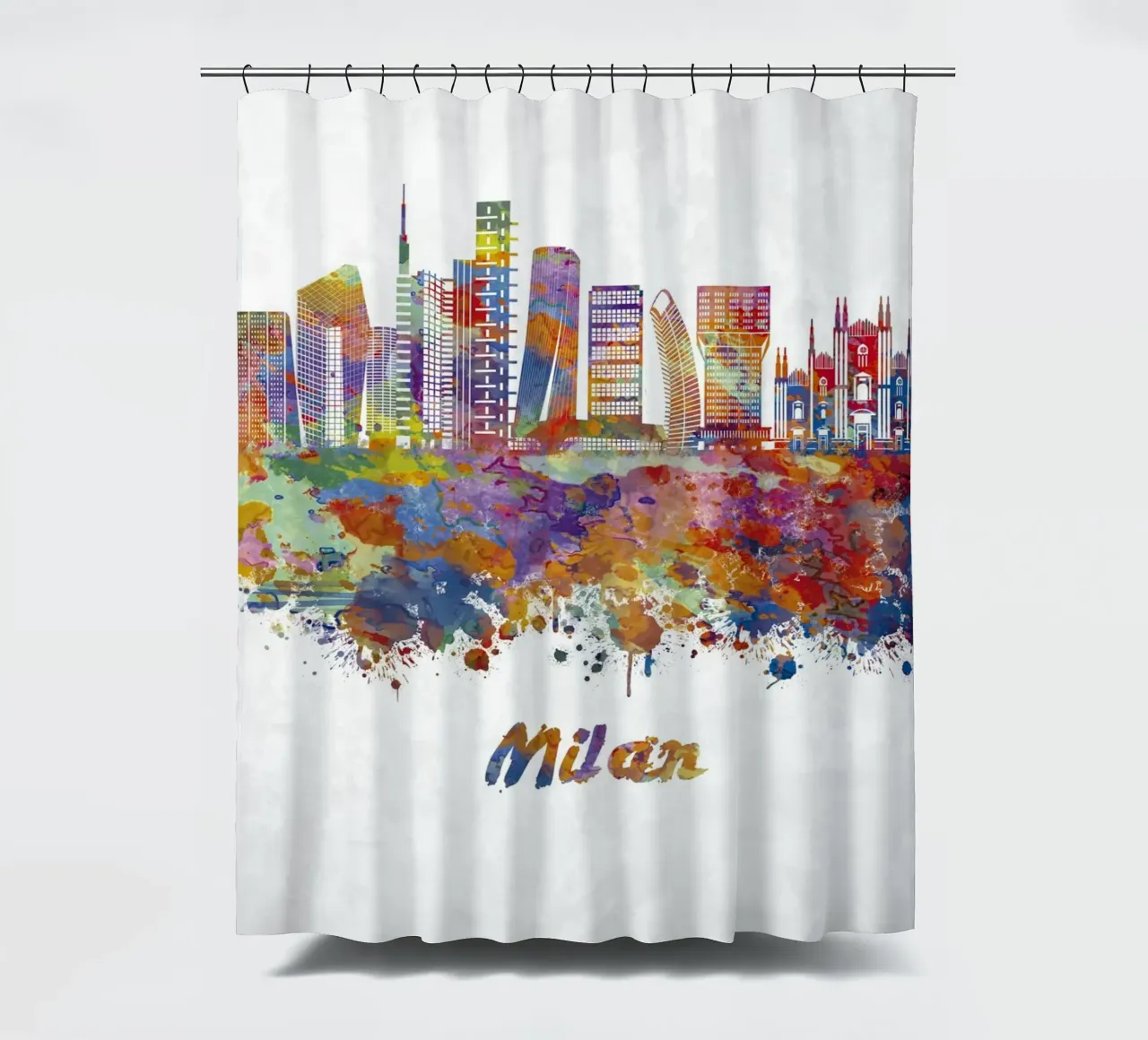 Mailänder Skyline in Aquarell Duschvorhang von 🎁 ARTVI-SHOP