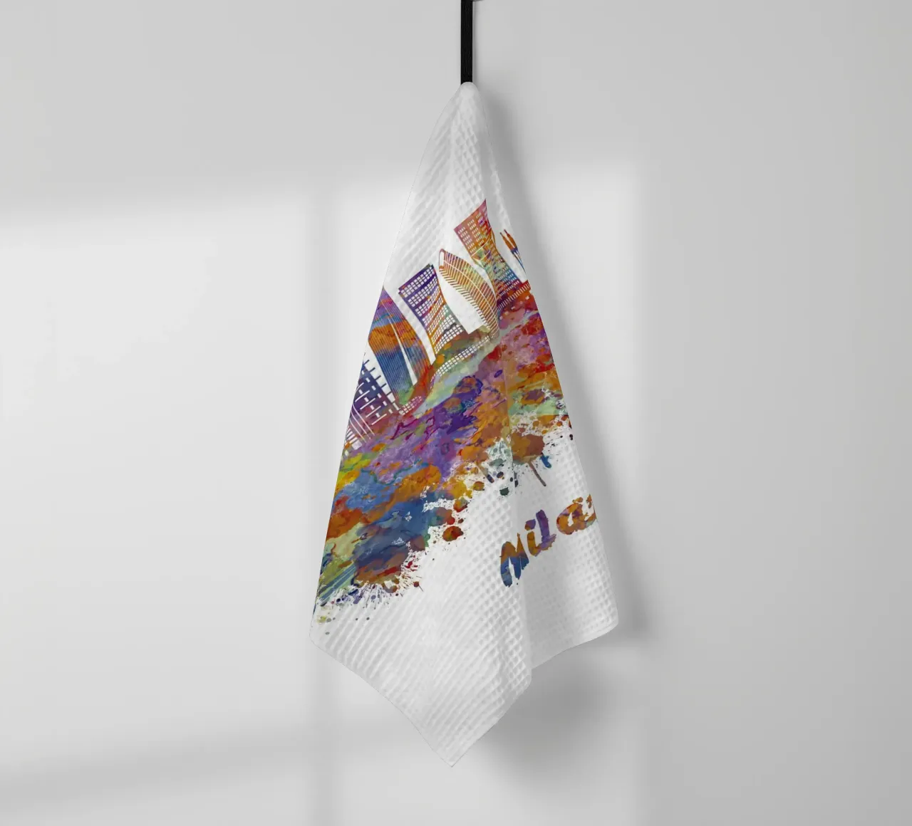 Lo skyline di Milano in acquerello canovaccio da cucina da 🎁 ARTVI-SHOP