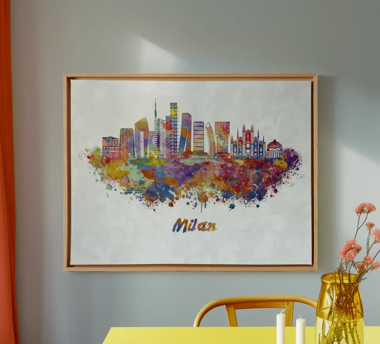 Mailänder Skyline in Aquarell Leinwand mit Schattenfugenrahmen von 🎁 ARTVI-SHOP