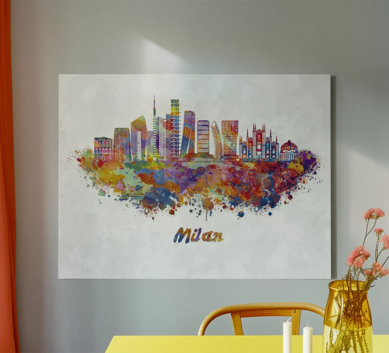 Mailänder Skyline in Aquarell Leinwand mit Schattenfugenrahmen von 🎁 ARTVI-SHOP