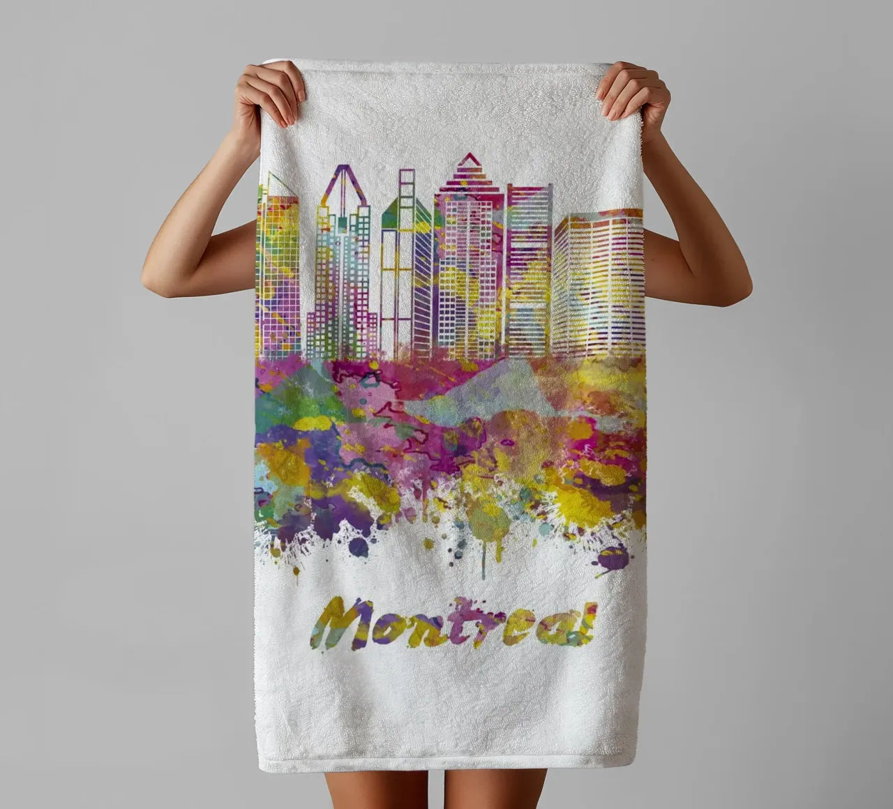 Lo skyline di Montreal in acquerello asciugamano da bagno da 🎁 ARTVI-SHOP